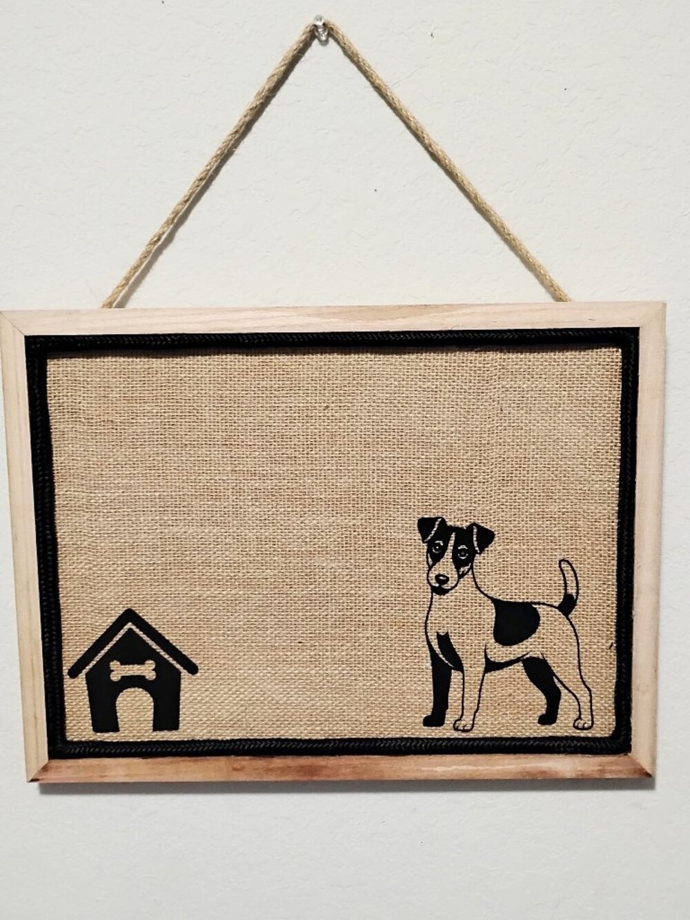 CUTE Jack Russell Dog Heart Framed 12x15 Burlap Cork Board Decor Gift FREE Pins